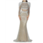 Terani Couture high neck mermaid evening dress in silver/nude