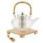 QuikFurn 1 quart glass teapot kettle with stainless steel tea infuser and bamboo handle