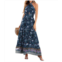 EPretty floral print halter tie maxi dress in navy floral