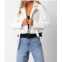 OLIVACEOUS pu leather moto jacket in white