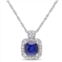 Mimi & Max 1/10 ct tw halo diamond and cushion cut diffused sapphire pendant with chain in 10k white gold