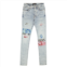 Amiri blue pajama art patch skinny jeans