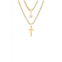 HMY JEWELRY 18K Gold Plated Stainless Steel Imitation Pearl & Cross Pendant Layered Necklace