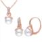 Stella Grace 18k Rose Gold Over Silver Freshwater Cultured Pearl & 1/10 Carat T.W. Necklace & Earring Set