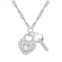 Eco Silver Luxe Sterling Silver Cubic Zirconia Heart Padlock & Polished Key Pendant Necklace
