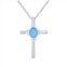 Eco Silver Luxe Sterling Silver Simulated Blue Opal Cubic Zirconia Cross Pendant Necklace