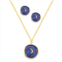 Royal Aura Moon Motif Blue Enamel Coin Pendant & Stud Earring Set
