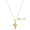 Gratitude & Grace 14k Gold Plated Cubic Zirconia Stud Earrings & Baguette Cross Pendant Necklace Set