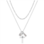 Gratitude & Grace Fine Silver Plated Cubic Zirconia Cross, Round Stone, & Baguette Charms Pendant Necklace & Chain Necklace Set
