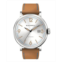 BLACKWELL White Silver Tone Dial with Silver Tone Steel and Bright Brown Leather Watch 44 mm