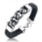 Andrew Charles by Andy Hilfiger Mens Skull Link Leather Bracelet in Stainless Steel
