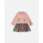 Deux par Deux Girl Bi-Material Mock Neck Dress With Long Puffy Sleeves Pink Stylish Plaid - Child