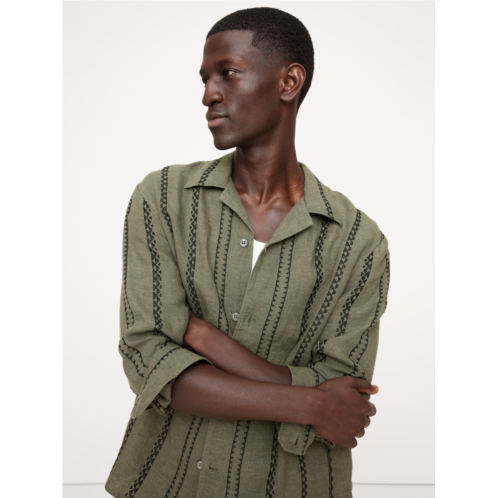 Bananarepublic Standard-Fit Embroidered Linen Long-Sleeve Resort Shirt