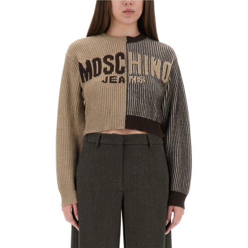 Moschino cropped split design jersey with inlay logo