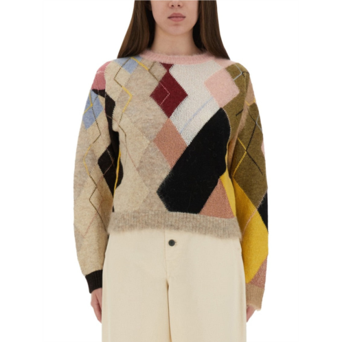 Moschino diamond pattern knit sweater with earthy tones