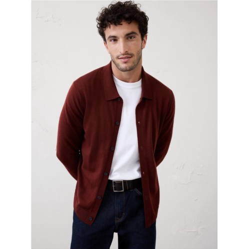bananarepublic MERINO WOOL BUTTON-THROUGH POLO SWEATER