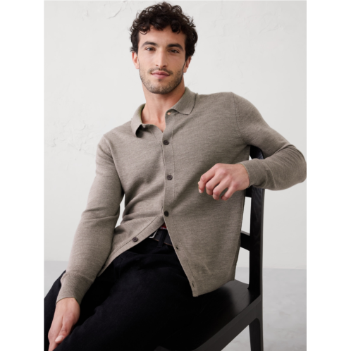 bananarepublic MERINO WOOL BUTTON-THROUGH POLO SWEATER
