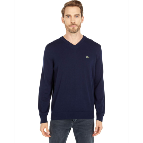 Mens Lacoste Long Sleeve Solid V-Neck Sweater