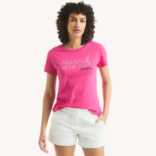 Nautica womens sequin sailing with you graphic t-shirt