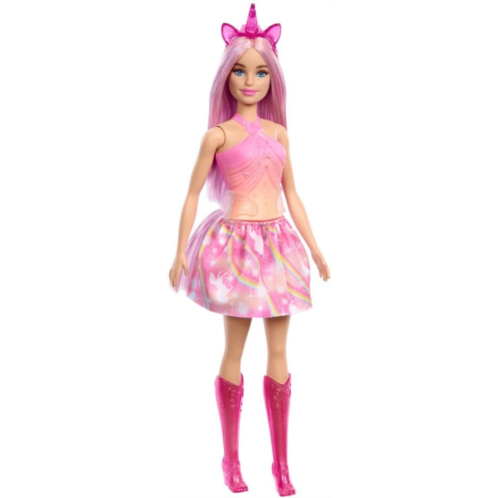 Barbie Unicorn Doll with Pink Fantasy Hair Colorful Pink and Orange Outfit and Unicorn-Themed Fantasy Accessories