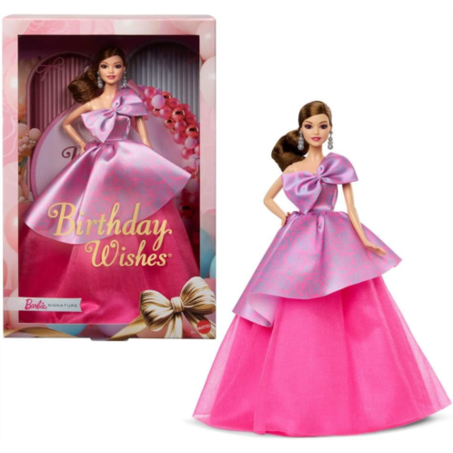 Barbie Signature Birthday Wishes Doll Collectible Fashion Doll in Satiny Pink Dress with Wavy Brown Hair and Giftable Packaging