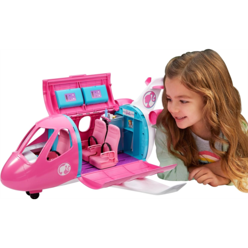 Barbie Dreamplane Transforming Playset with Reclining Seats and Working Overhead Compartments Plus 15 Pieces Including a Puppy and a Snack Cart for Kids 3 Years Old and Up (Amaz