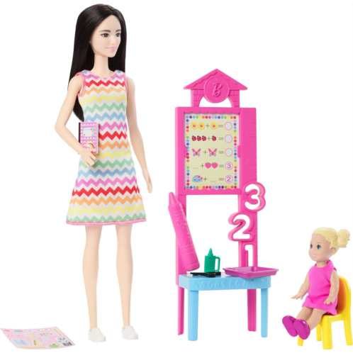 Barbie Teacher with Blonde Fashion Doll with Printed Dress 1 Toddler Doll & Teaching Accessories