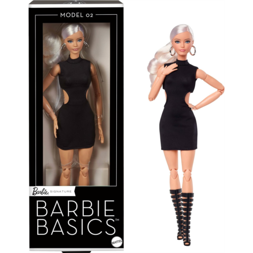 Barbie Basics Model 02 Collector Doll with Blonde Hair Black Mini Dress & Gladiator Boots Universal-fit Fashions Posable Body & Swappable Doll Head