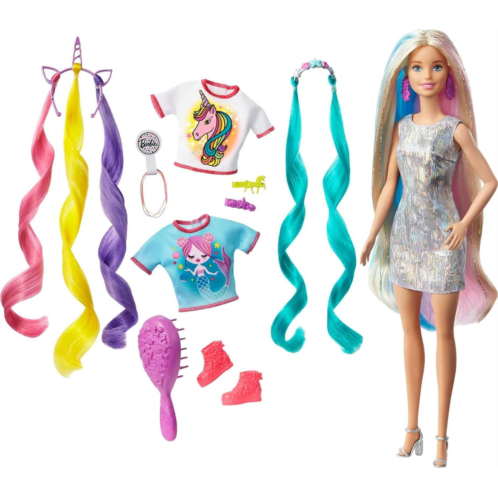 Barbie Fantasy Hair Doll & Accessories Long Colorful Blonde Hair with Mermaid & Unicorn-Inspired Clothes