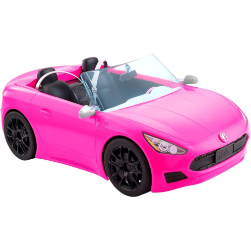 Barbie Toy Car Bright Pink Doll-Sized Convertible with 2 Seats Seatbelts & Rolling Wheels Realistic Details