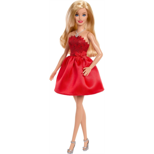 Barbie Mattel 80th Anniversary Ruby-Red Celebration Blonde Fashion Doll Wearing Red Dress with Silvery Shoes & Necklace Collectible Toy