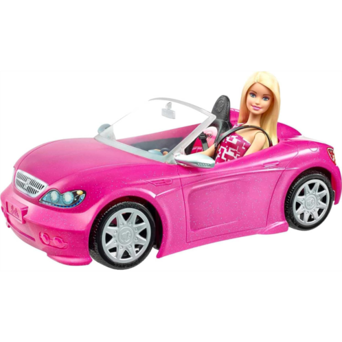 Barbie Playset with Sparkly Pink 2-Seater Toy Convertible Car Featuring Glam Details & Fashion Doll in Sundress & Sunglasses