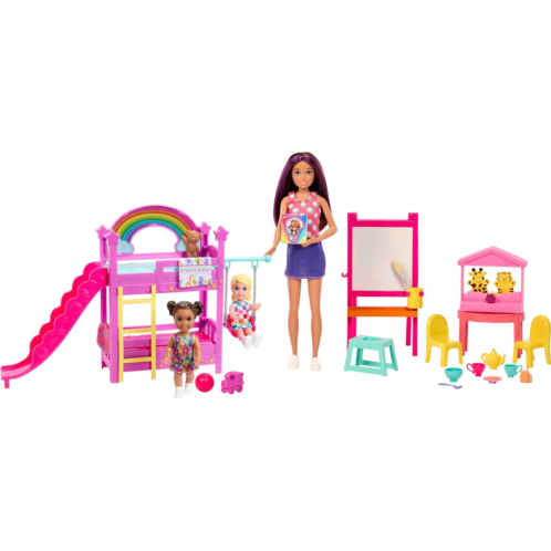 Barbie Skipper First Jobs Daycare Playset 3 Dolls Furniture & 15 Accessories Includes Bunkbeds & Color-Change Easel