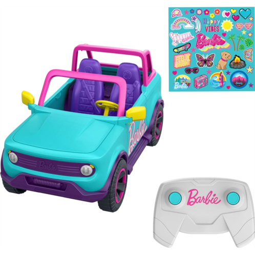 Barbie Hot Wheels RC SUV Remote-Control Pink Vehicle That Fits 2 Fashion Dolls & Accessories Includes Kid-Applied Stickers for Customization