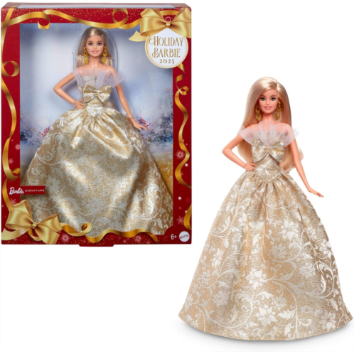 Barbie Signature 2025 Holiday Blonde Fashion Doll Wearing Silver & Gold Gown Seasonal Collector in Displayable Packaging & Stand