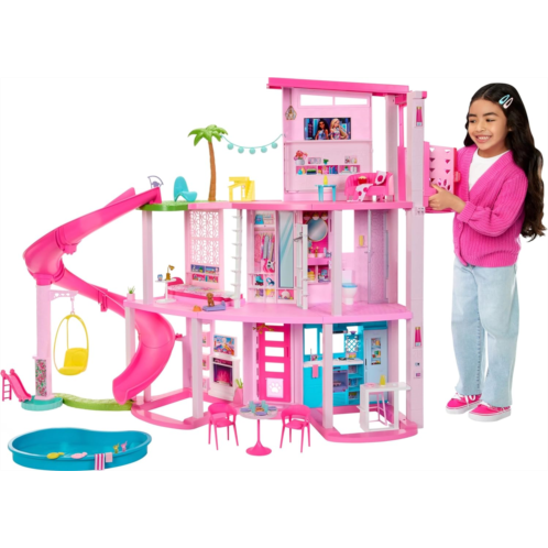 Barbie DreamHouse Doll House Playset with 75 Pieces Including Toy Furniture & 3-Story Pool Slide Pet Elevator & Puppy Play Areas