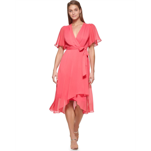DKNY Short Sleeve Faux Wrap Belted Dress