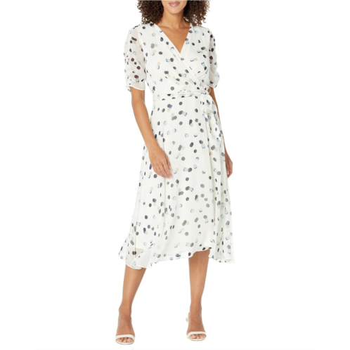 DKNY Ruched Sleeve V-Neck Faux Wrap