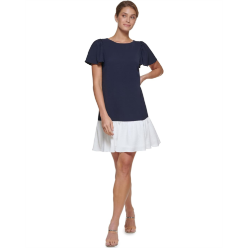 DKNY Flutter Sleeve and Hem Trapeze Dress