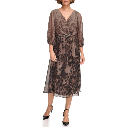 DKNY Balloon Sleeve Faux Wrap Dress