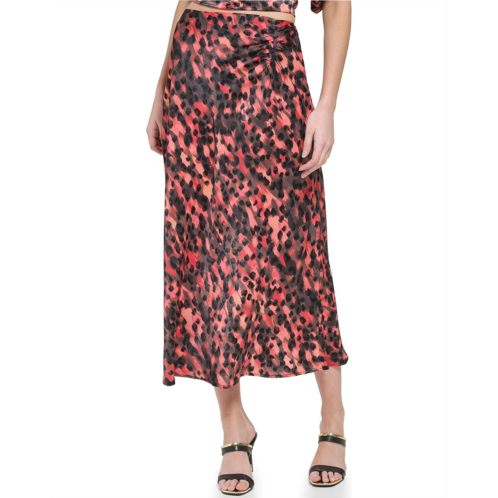 DKNY Printed Satin Ruche Maxi Skirt