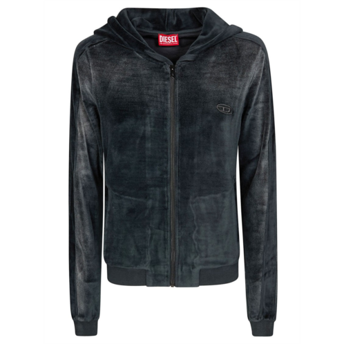 Diesel velvety black zip-up hoodie with spacious hood