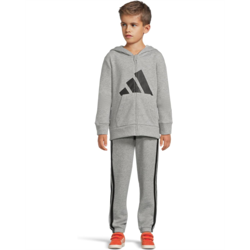 adidas Kids Essential Big Logo Heather Fleece Jacket Jogger Set (Toddler/Little Kid)