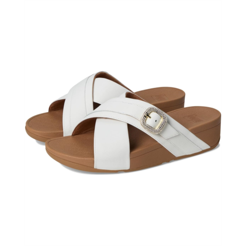 FitFlop Lulu Crystal-Buckle Leather Cross Slides