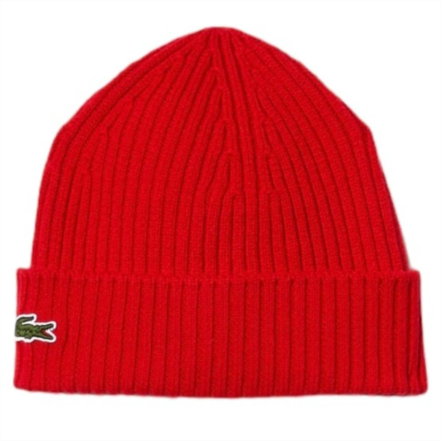 LACOSTE ribbed wool beanie in red