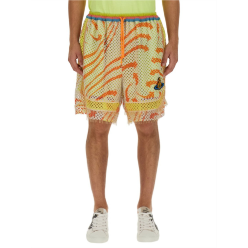Vivienne Westwood print mesh shorts with fringed hem