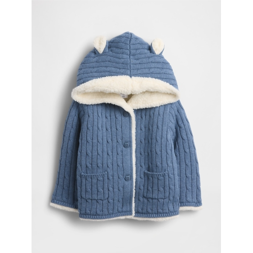 Gap Baby Sherpa-Lined Cable-Knit Bear Cardigan