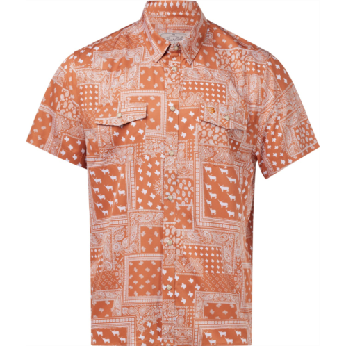 Burlebo Mens Texas Performance Short Sleeve Western Shirt Orange / White