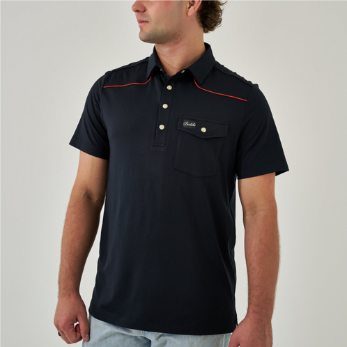 Burlebo Mens Peal Snap Performance Short Sleeve Polo Shirt Black / Red