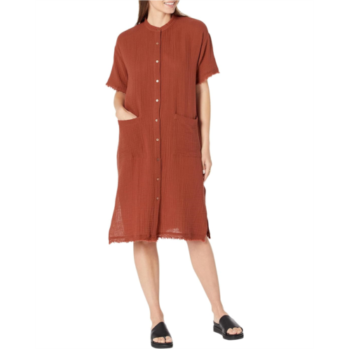 Eileen Fisher Petite Mandarin Collar Shirtdress